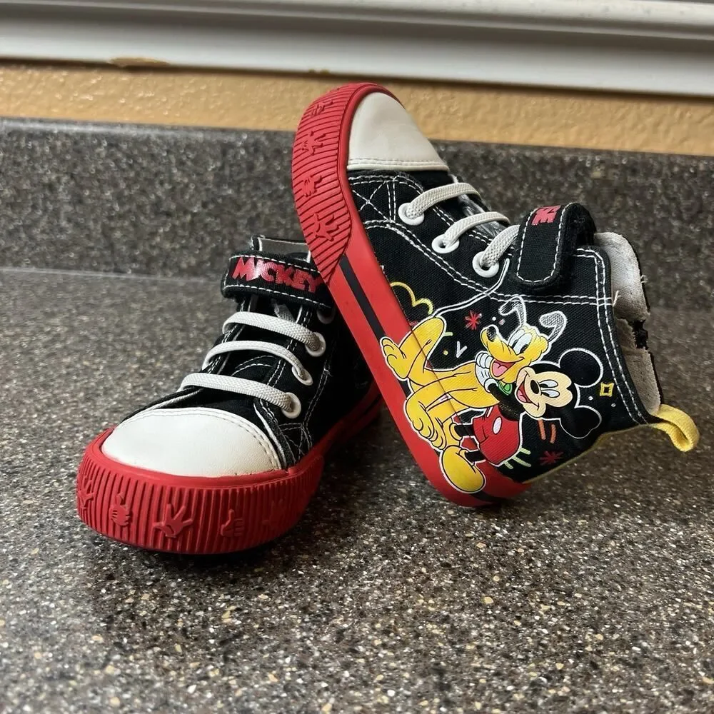 Disney Mickey Goofy Toddler Little Kids 7 Black/Red Canvas High Top Sneakers Zip